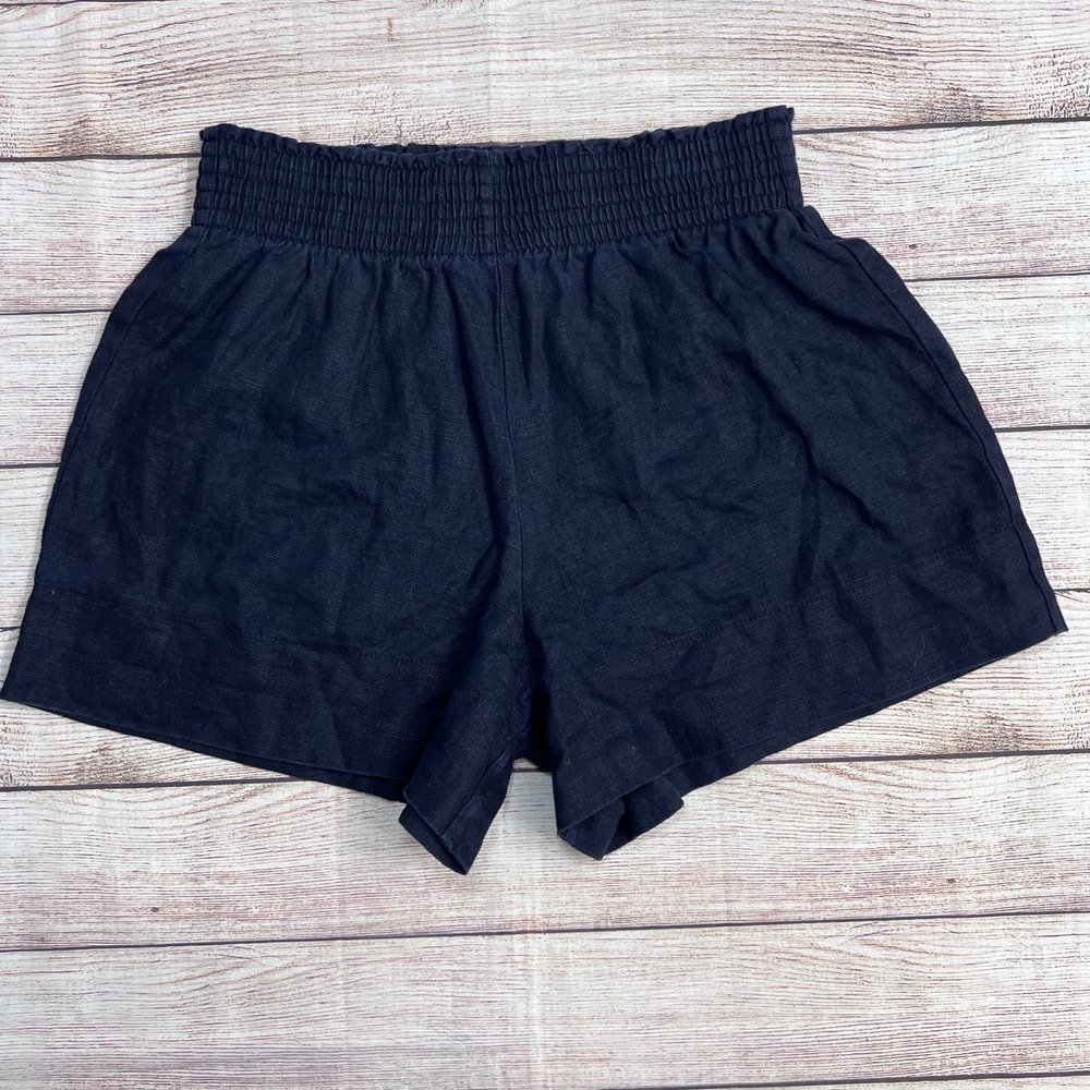 Reformation Nashville 100% Linen Smocked Waist High Rise Shorts Black Size Small